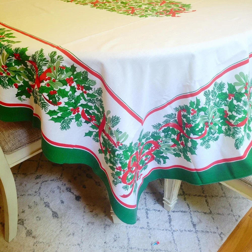 Vintage Christmas Tablecloth Mid Century 1960s 62x102